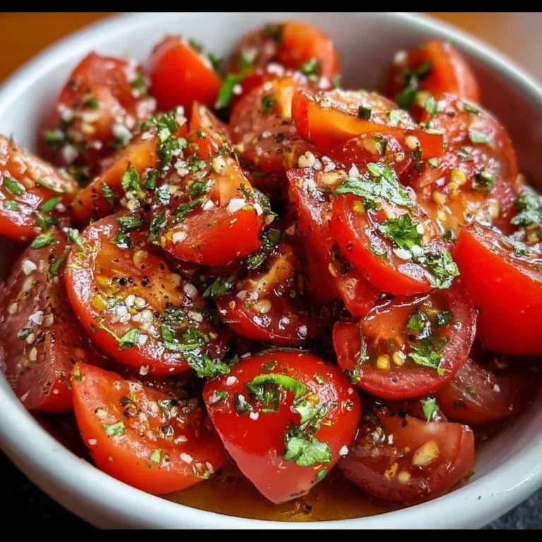 Delicious Tomato Garlic Salad with fresh vegetables and herbs