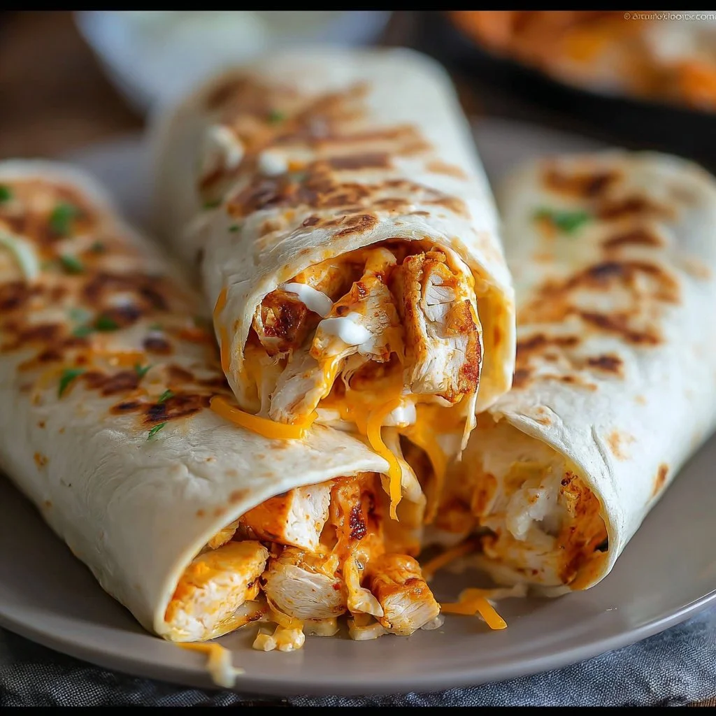 Crispy Air Fryer chicken wraps filled with fresh vegetables and spices.