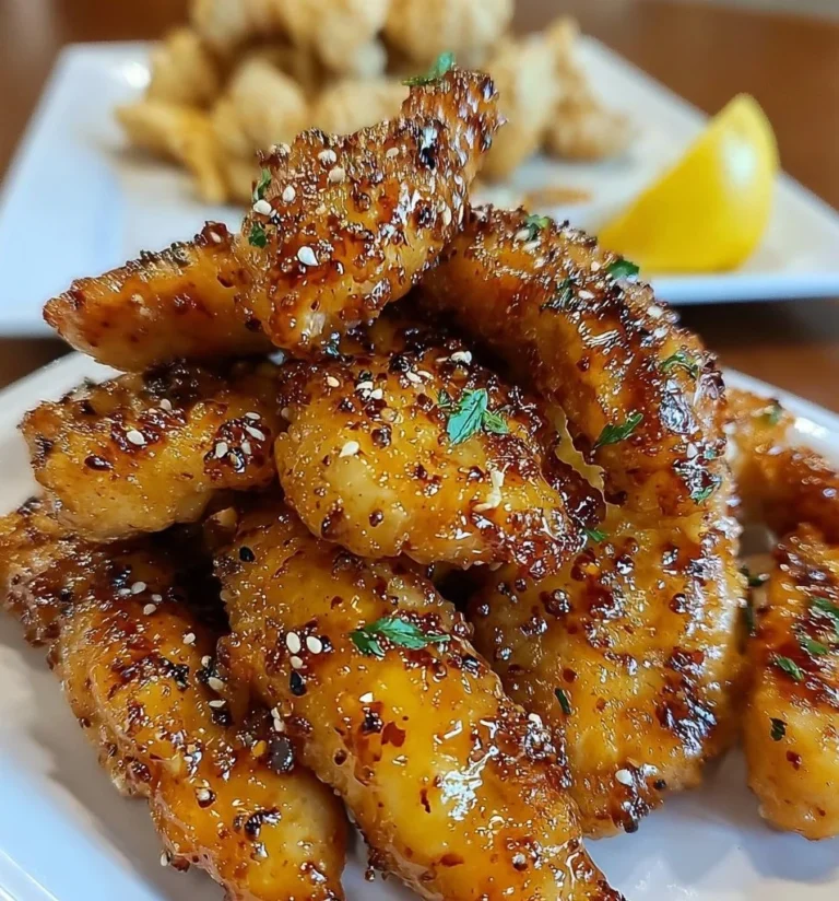 Crispy air fryer honey butter garlic chicken tenders on a plate