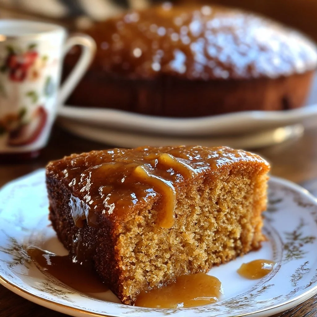 Homemade Amish Applesauce Cake topped with frosting and cinnamon.