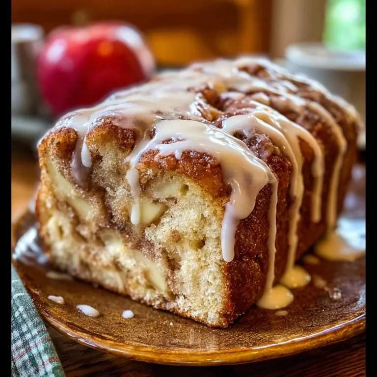 Sliced apple fritter bread showcasing apples and a sweet glaze