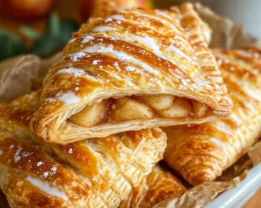 Freshly baked Apple Puff Pastry Turnovers filled with apple filling