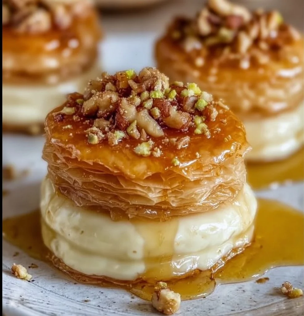 Baklava Cheesecake Cookies with layers of flaky pastry and creamy filling