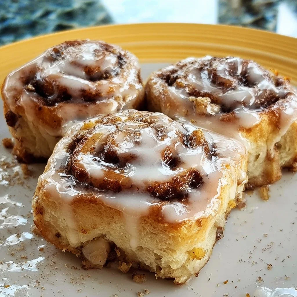 Delicious banana bread cinnamon rolls topped with creamy frosting