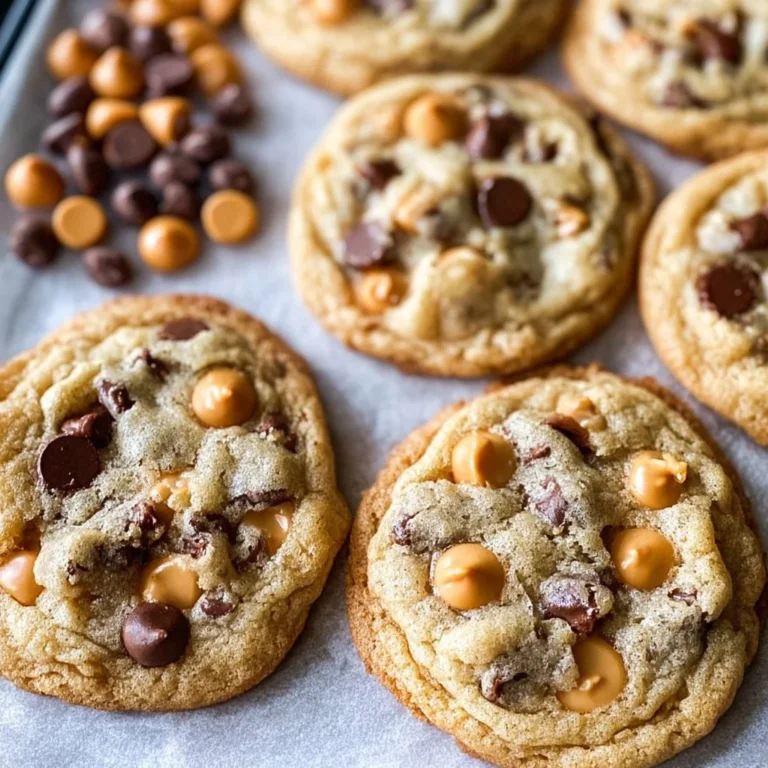 Freshly baked butterscotch chocolate chip cookies on a baking sheet