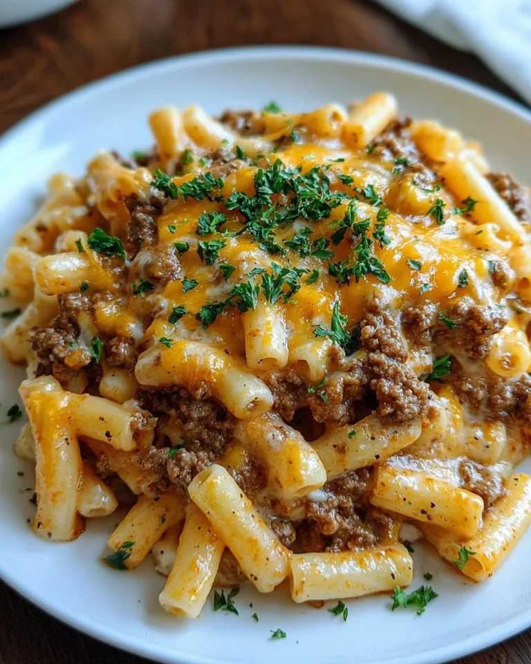 Delicious plate of Hamburger Helper with ground beef and cheese