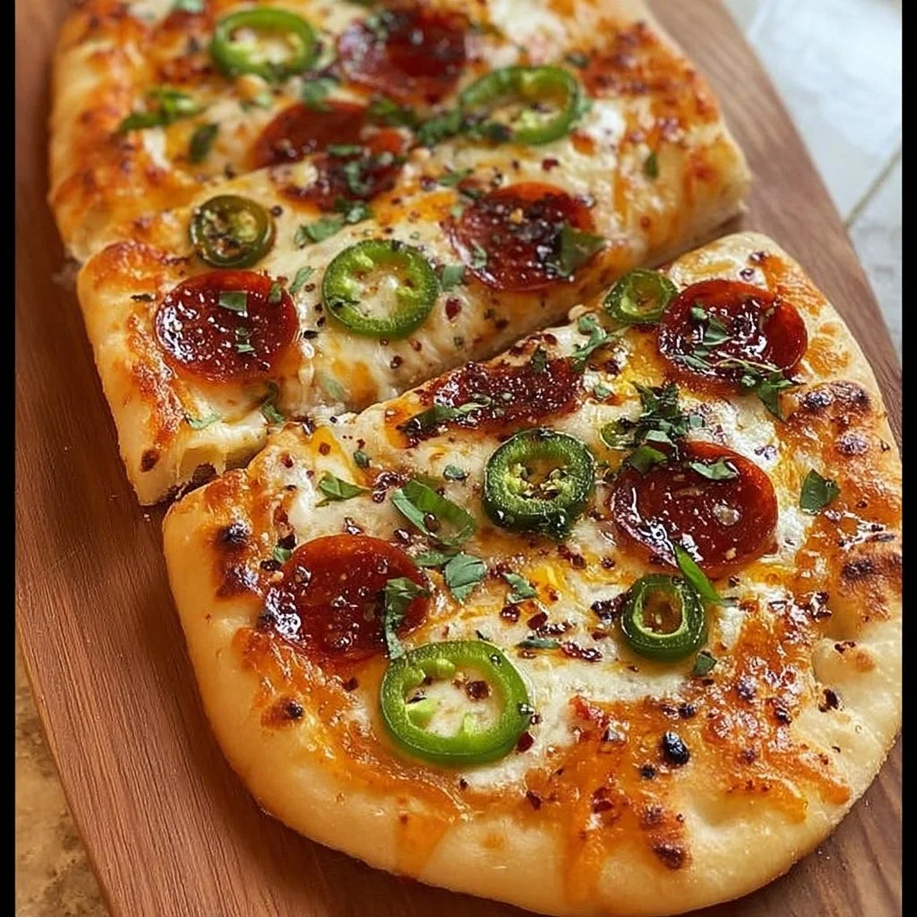 Delicious hot honey flatbread pizza topped with fresh ingredients and drizzled with honey