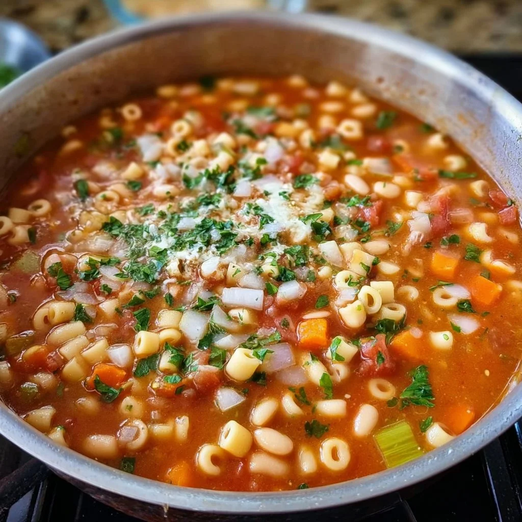 Delicious bowl of best Pasta Fagioli Soup with beans and pasta
