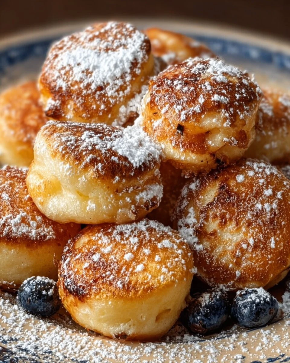 Breakfast pancake poppers served on a plate with syrup