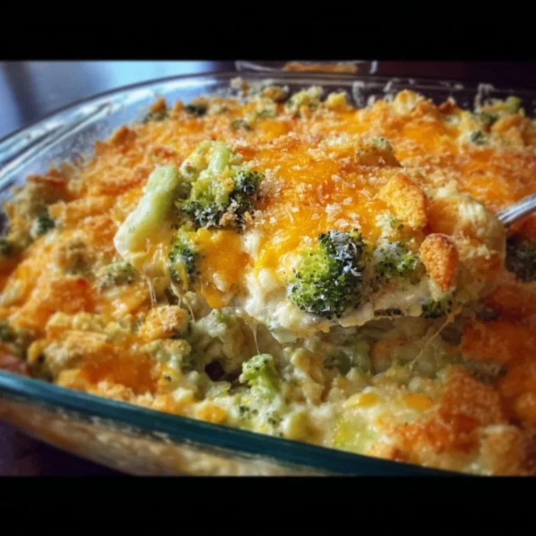 Delicious broccoli cheese casserole served in a baking dish
