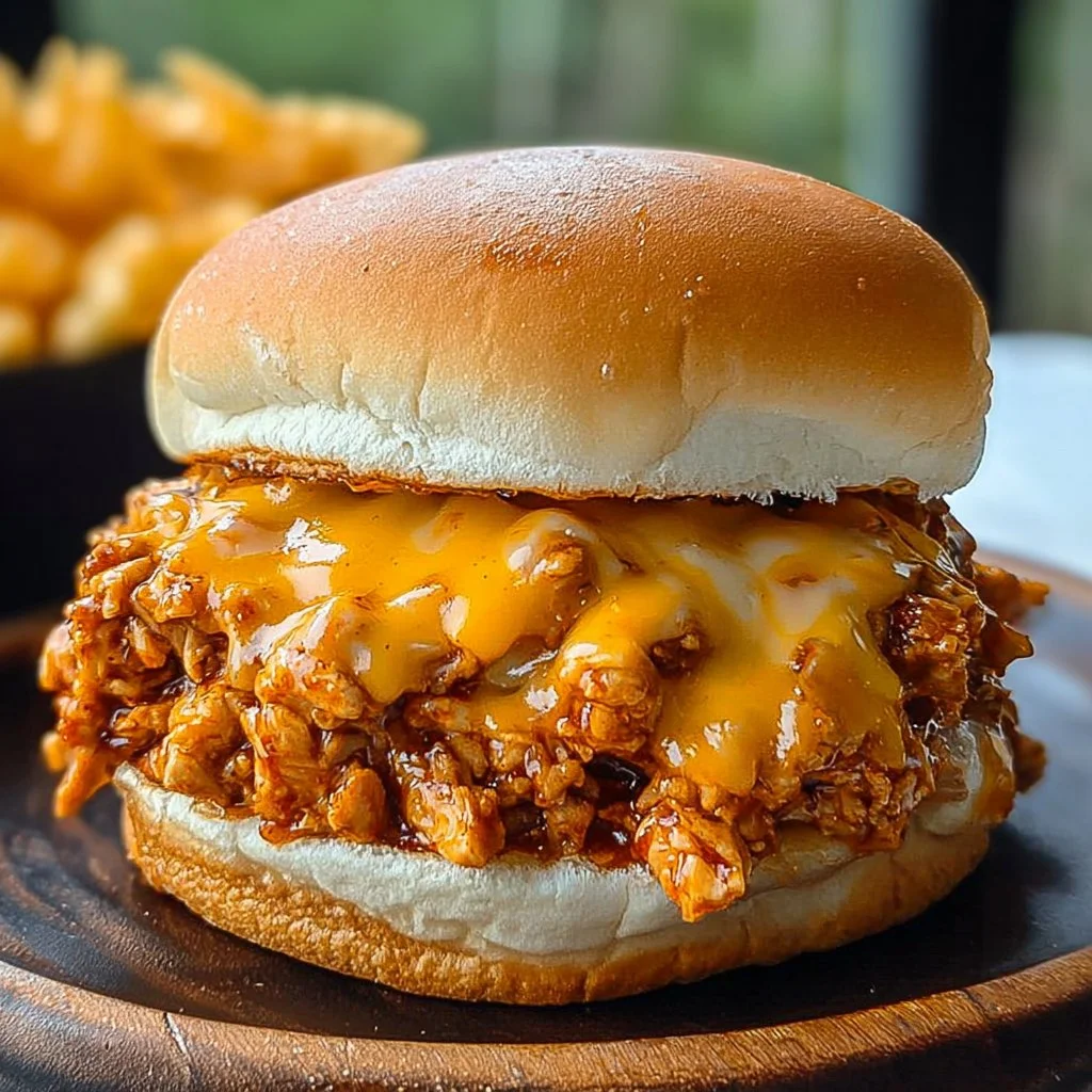 Cajun Chicken Sloppy Joe topped with fresh ingredients on a bun