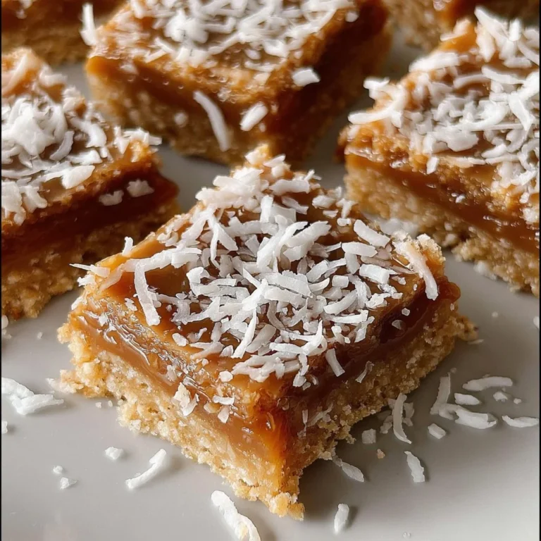 Delicious homemade Caramel Coconut Bars with a chewy caramel and coconut topping.