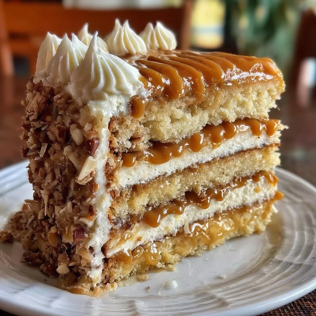 Delicious Caramel Crunch Cake with layers of caramel and crunchy toppings
