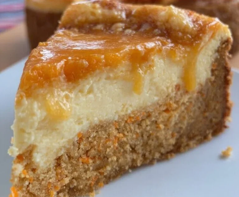 Delicious Carrot Cheesecake served with a slice on a plate