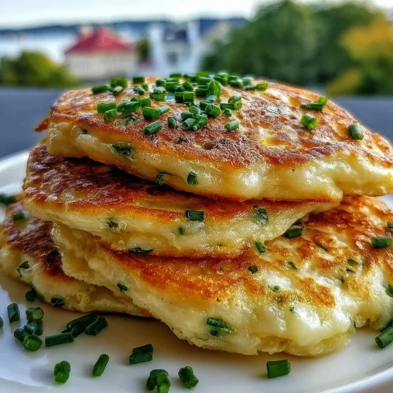 Delicious cheese and chive pancakes served on a plate