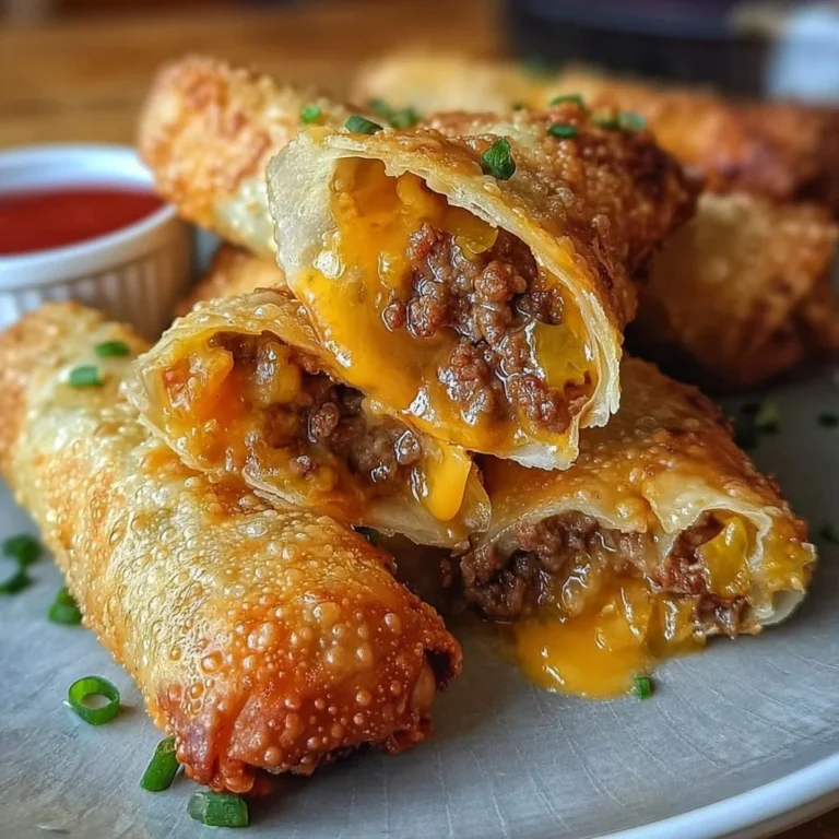 Delicious cheeseburger eggrolls served as a tasty twist on a classic dish
