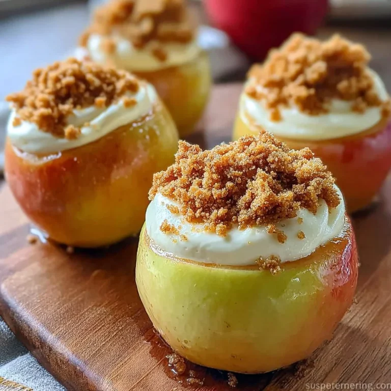 Cheesecake stuffed baked apples fresh out of the oven with a creamy filling