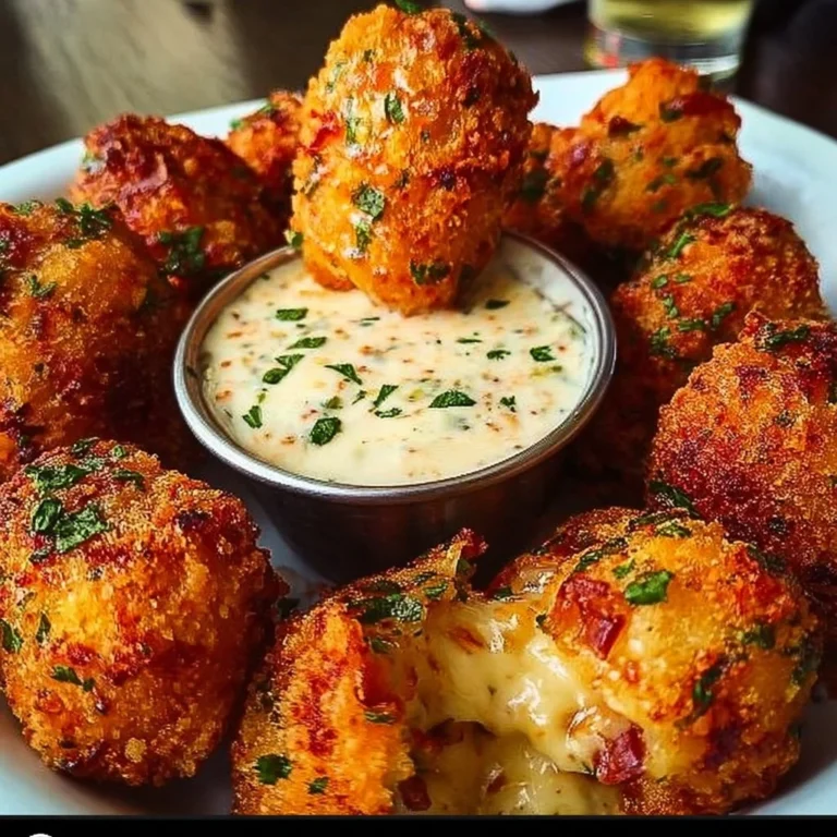 Cheesy jalapeño ranch chicken poppers with creamy dip served on a platter