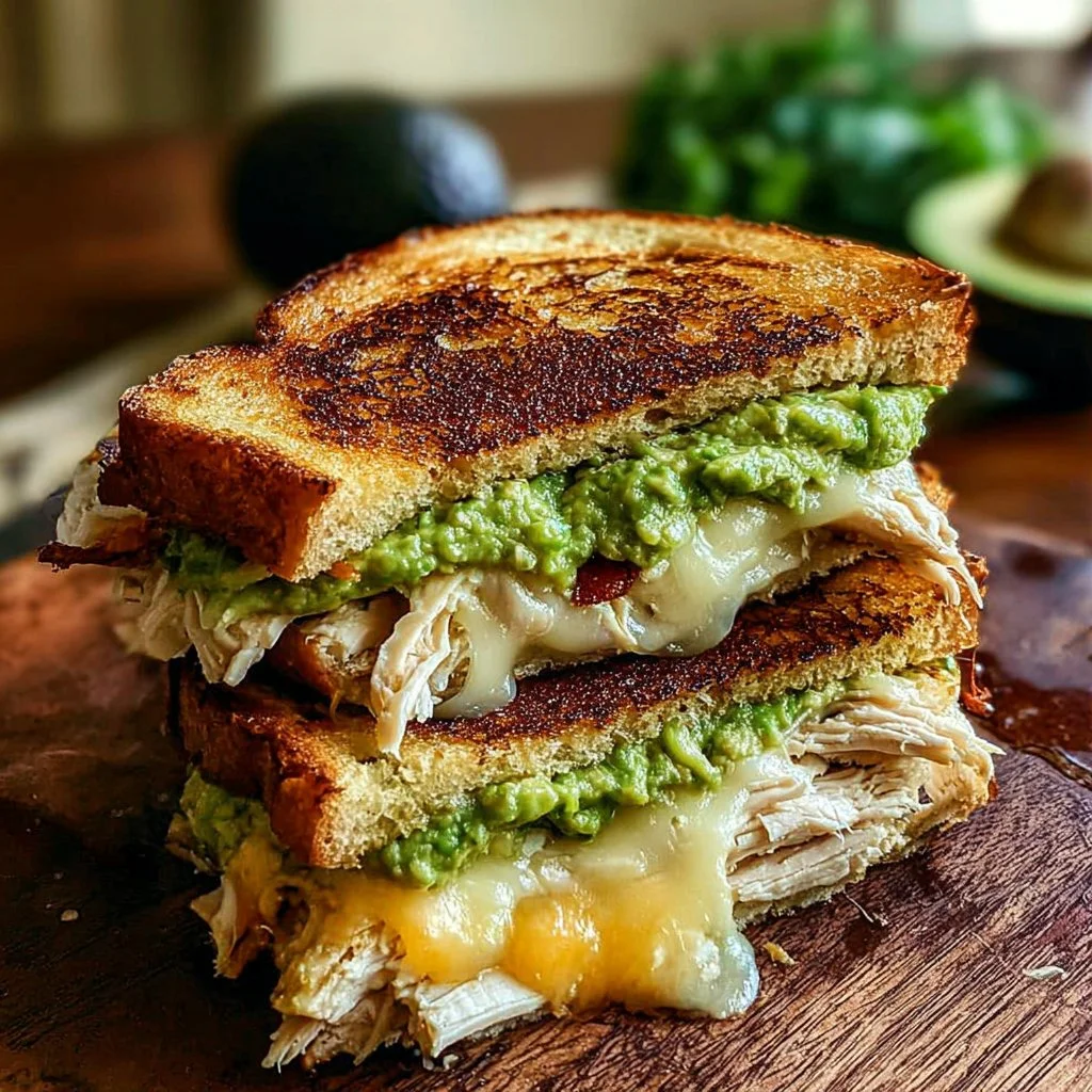 Delicious Chicken Avocado Melt Sandwich ready to be served.