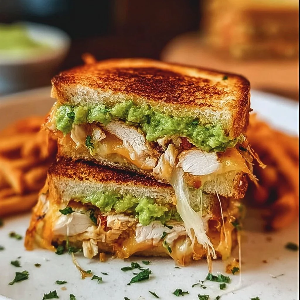 Delicious Chicken Avocado Melt Sandwich with cheese and fresh ingredients