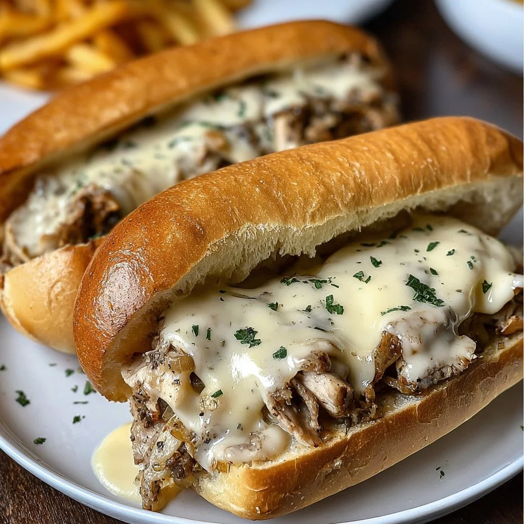 Delicious Chicken Cheese Steak Sandwich with melted cheese and fresh ingredients