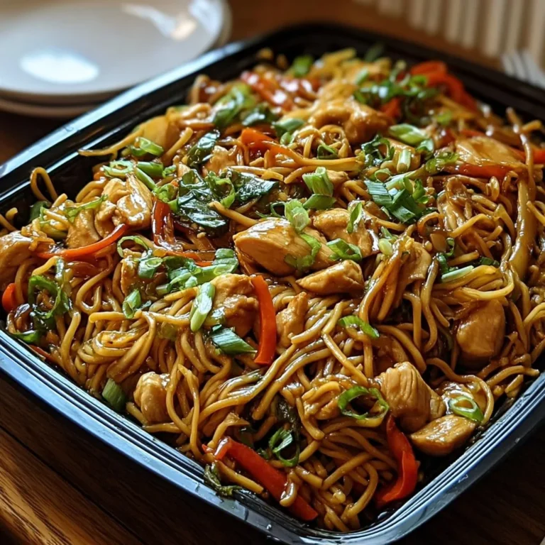 Delicious Chicken Chow Mein with vegetables and tender chicken in a savory sauce.