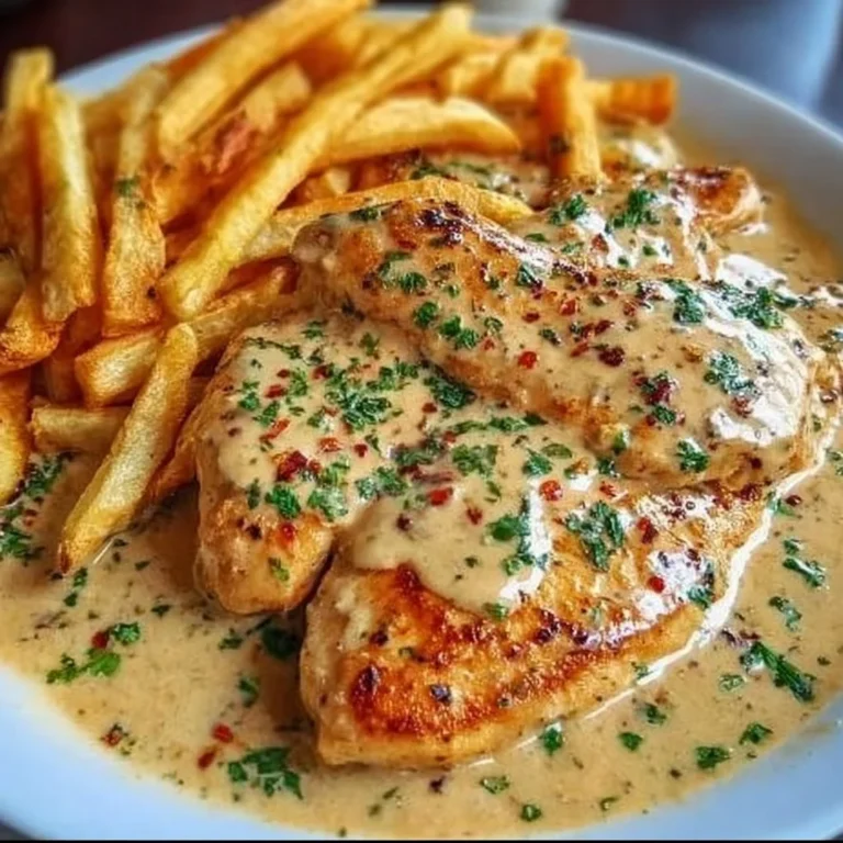 Delicious Chicken Fillet in Spicy Creamy Garlic-Parmesan Sauce served on a plate
