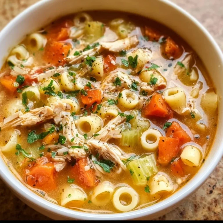 Bowl of homemade chicken soup with fresh herbs and vegetables