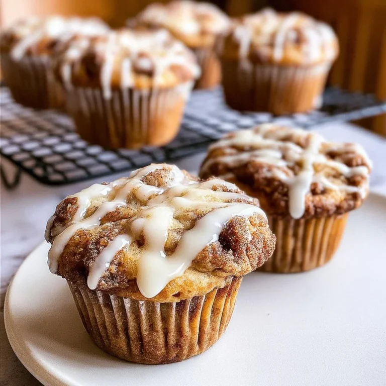Freshly baked cinnamon roll muffins with icing drizzled on top