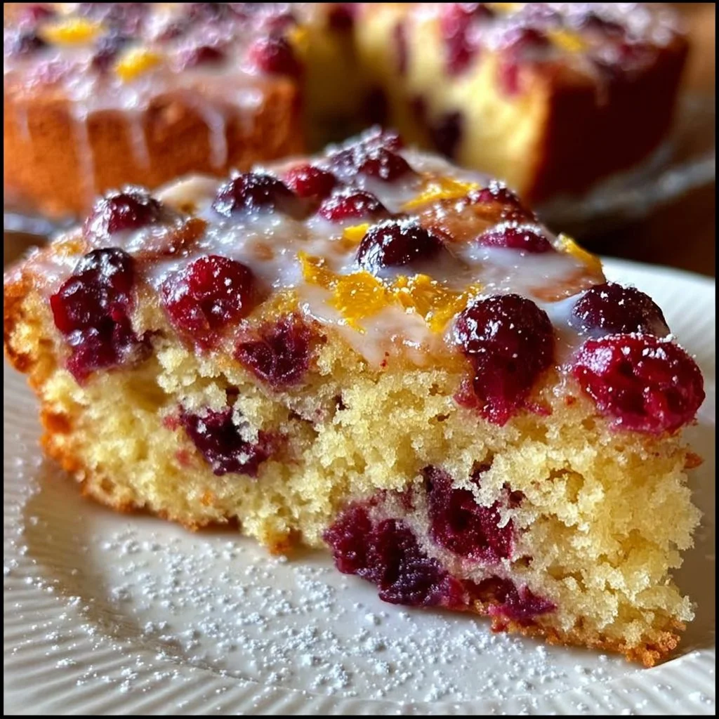Cranberry Orange Breakfast Cake sliced and served on a plate