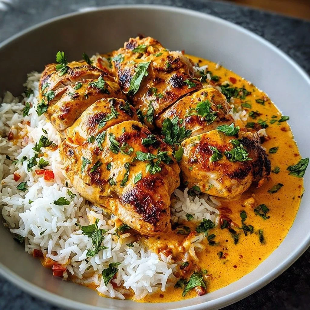 Creamy peri-peri chicken dish served with rice