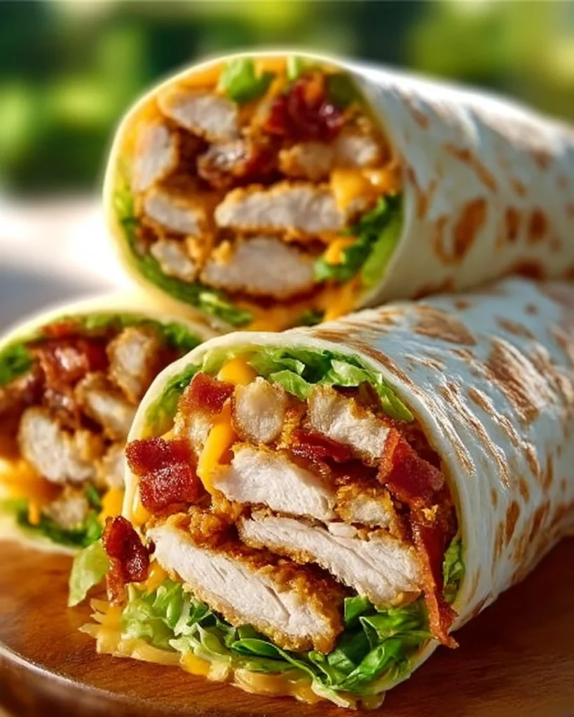 Crispy chicken bacon wraps ready to serve on a plate