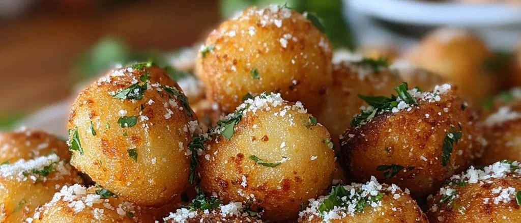 Crispy Parmesan Garlic Potato Balls, golden and delicious comfort food bites.