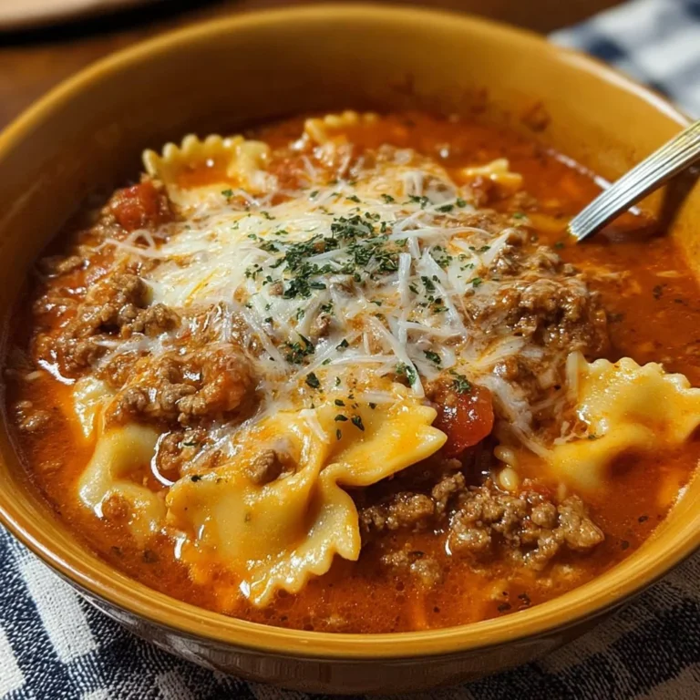 Delicious bowl of Crock Pot Lasagna Soup with cheese and herbs
