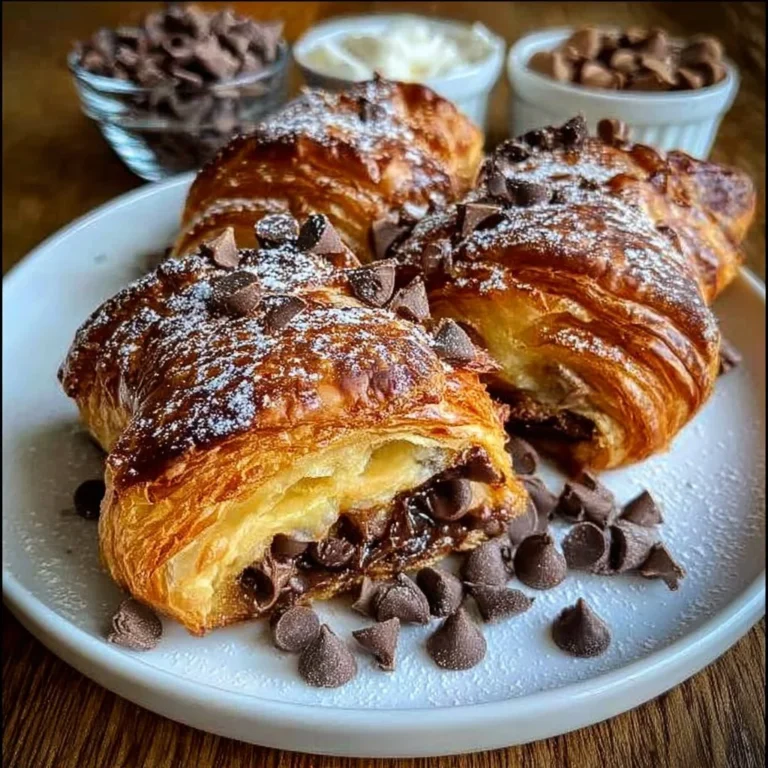 Decadent chocolate croissant breakfast bake served on a plate