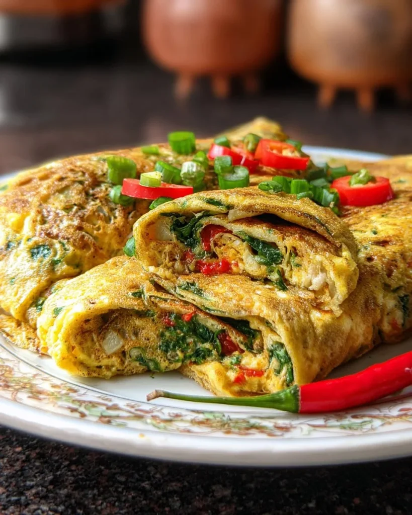 Delicious Desi Style Omelet made with spices and fresh ingredients