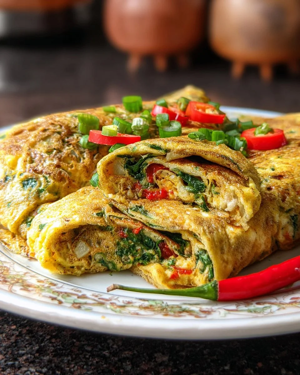 Delicious Desi Style Omelet made with spices and fresh ingredients