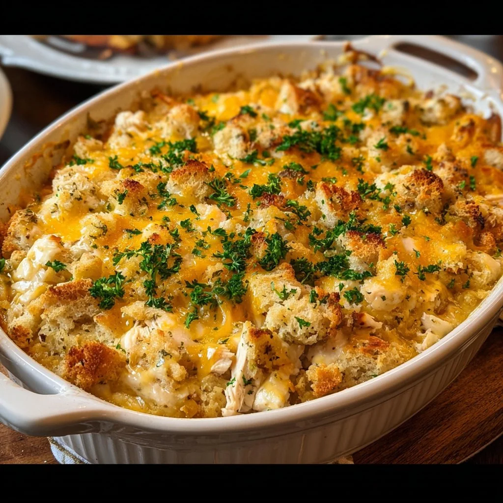 Delicious Dolly's Chicken and Stuffing Casserole served on a plate