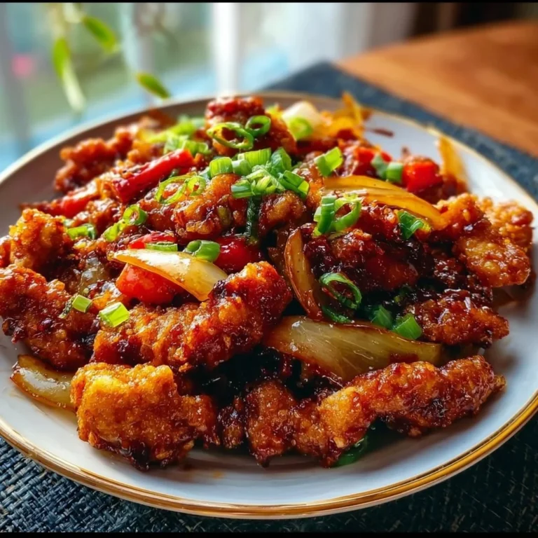 Spicy Dragon Chicken dish served with colorful vegetables and rice.