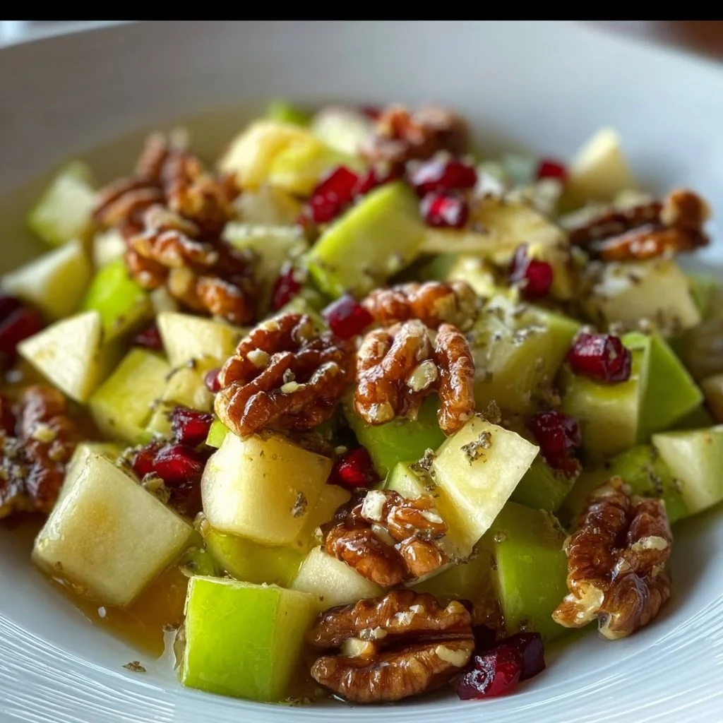 Bowl of easy apple salad with fresh apples and nuts