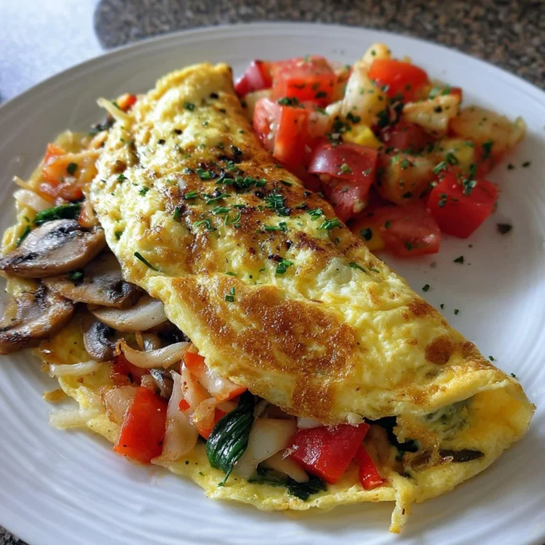 Easy breakfast omelette with mixed vegetables ready to serve