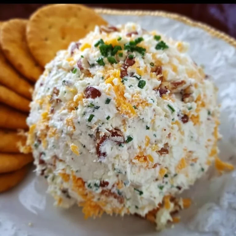 Delicious easy cheese ball served with crackers and veggies