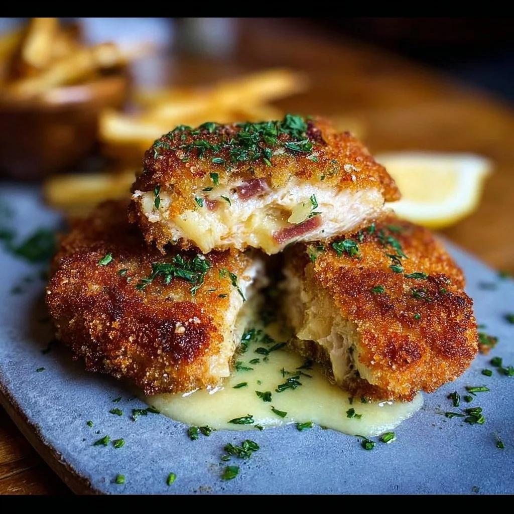 Homemade Easy Chicken Kiev served with a side of vegetables and sauce