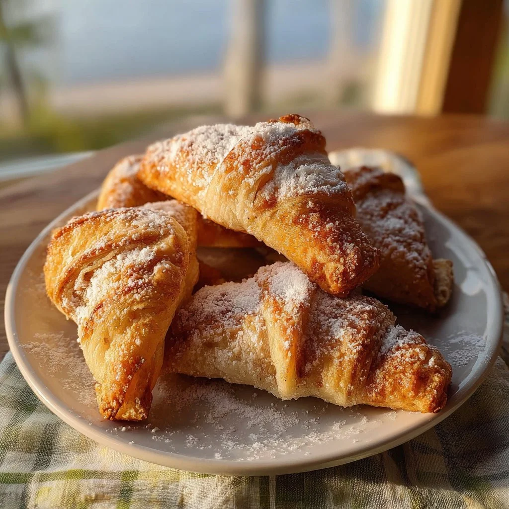 Easy crescent roll apple turnovers on a plate, perfect cozy dessert.