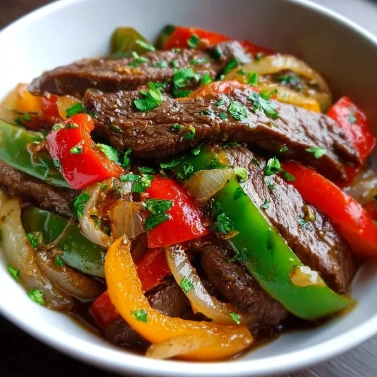 Delicious easy pepper steak served with bell peppers and rice.