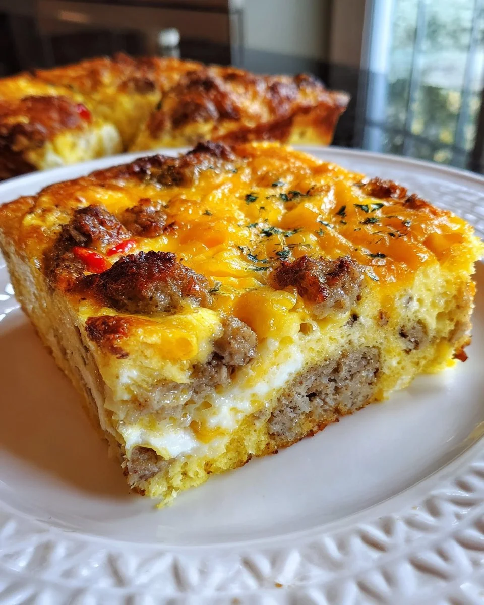 Easy sausage and egg casserole with six delicious ingredients for breakfast