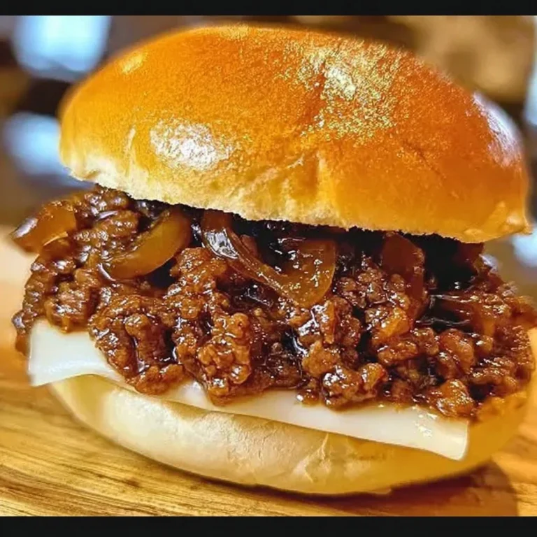 Delicious French onion beef sloppy joes served on a plate