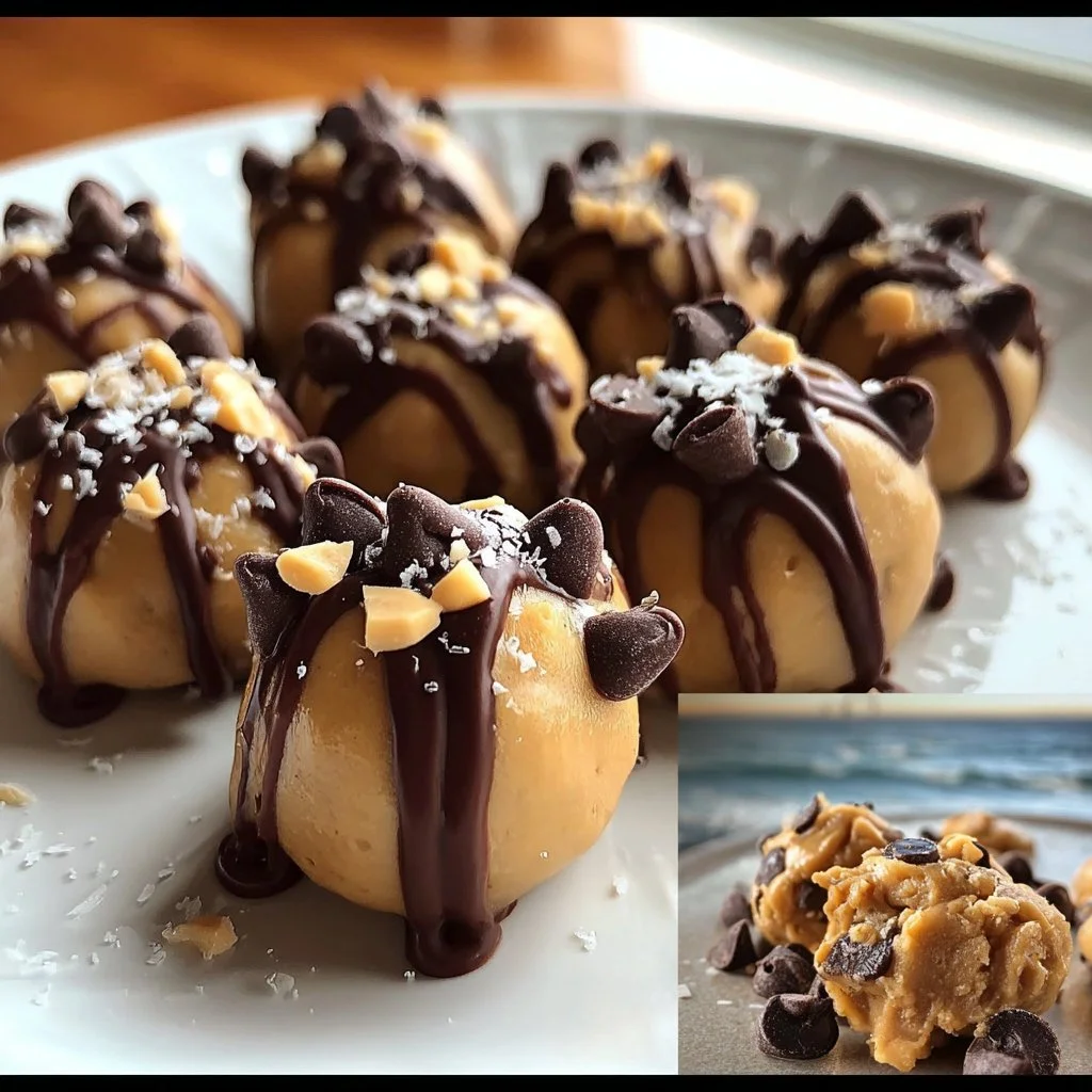 Frozen Greek yogurt peanut butter bites with chocolate chips on a plate