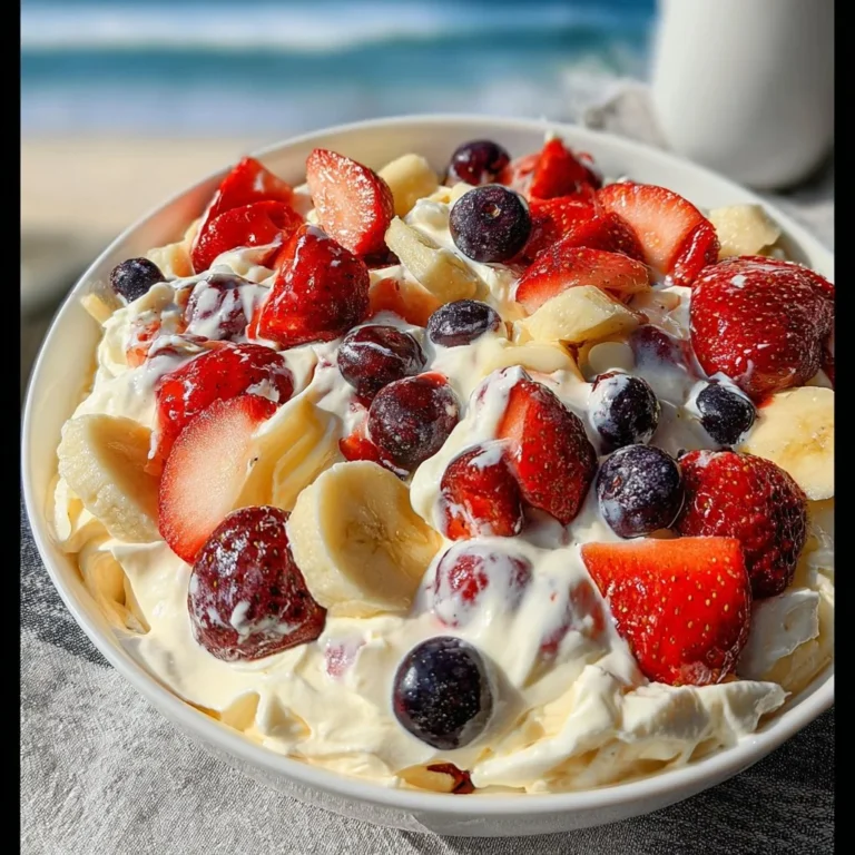 Fruit salad featuring cheesecake flavors with assorted fresh fruits