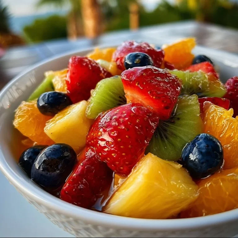 Fruit salad with honey citrus glaze served in a bowl